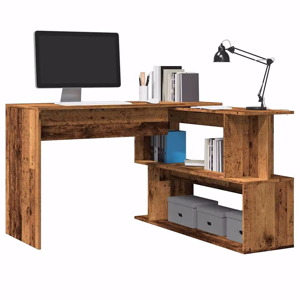 Scrivania ad Angolo vidaXL in Legno Vecchio Marrone L: 200,5 cm, P: 50 cm, H: 76 cm