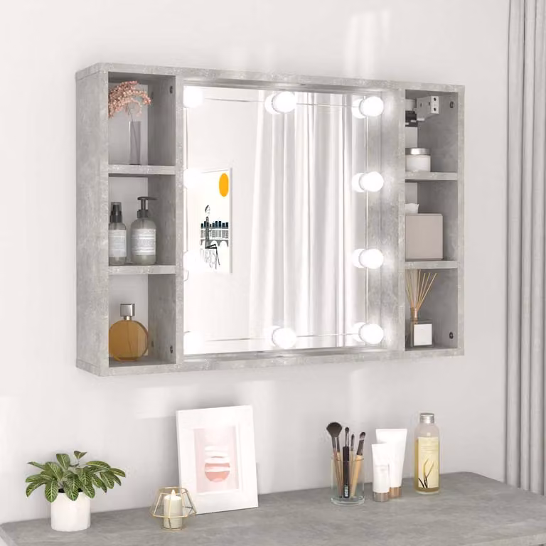 Armadietto da bagno con specchio e illuminazione LED vidaXL, Grigio, L: 76 cm, H: 55 cm, P: 15 cm