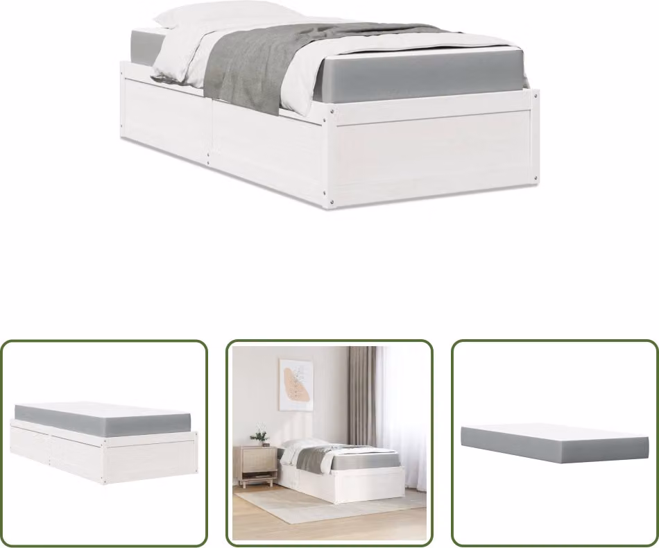 The Living Store Letto con materasso bianco 90x190 cm in legno di pino massiccio