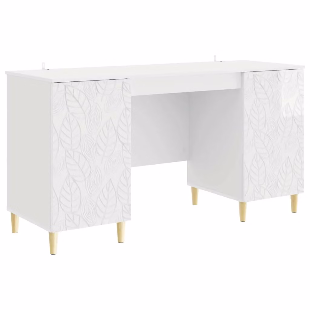 Scrivania moderna vidaXL in legno MDF laminato bianco e marrone L: 142,5 cm, P: 50 cm, H: 75 cm – 2