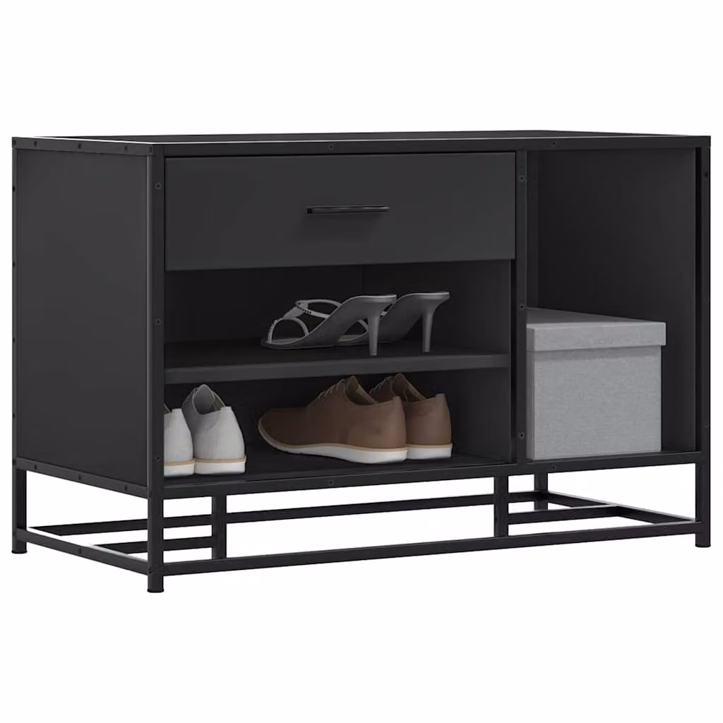 vidaXL Panca Portaoggetti Nera in Metallo e MDF per Ingresso, L 80 cm x P 40 cm x H 53,5 cm