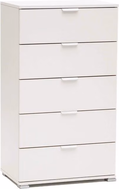 CASSETTIERA BASIC CON 5 CASSETTI IN LEGNO DI NOCE BIANCO 60 X 38 X H 103 CM
