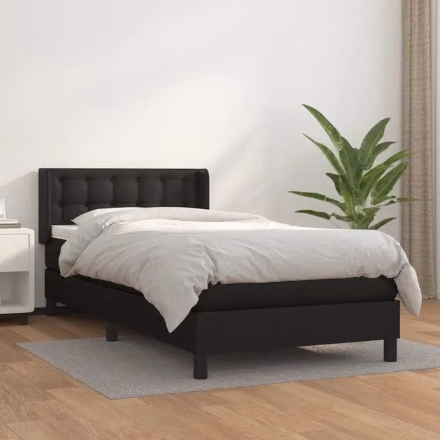 Letto con Giroletto a Molle e Materasso Ibrido vidaXL in Similpelle Nero e Bianco L/P: 100 x 200 cm – 1