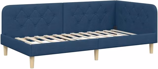 Letto singolo | Letto per adulti | Cornice del letto ad angolo Blu 100 x 200 cm Tessuto