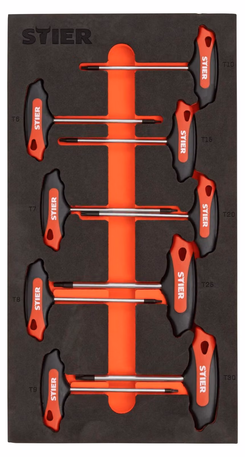 Set di cacciaviti STIER con impugnatura a T Torx TX15 - TX45 mm Set di 6 pezzi con inserto in morbida schiuma (EVA), set di cacciaviti torx, impugnatura a T con esagono incassato, chiave a bussola esagonale