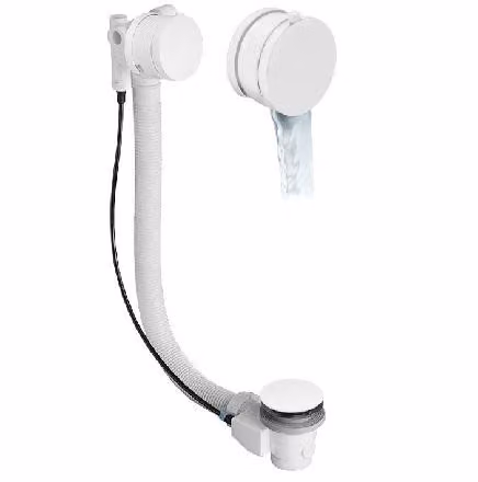 Accessori Polysan - Set di scarico e troppopieno per vasca da bagno con riempimento e bovden, lunghezza 575 mm, bianco 71684W