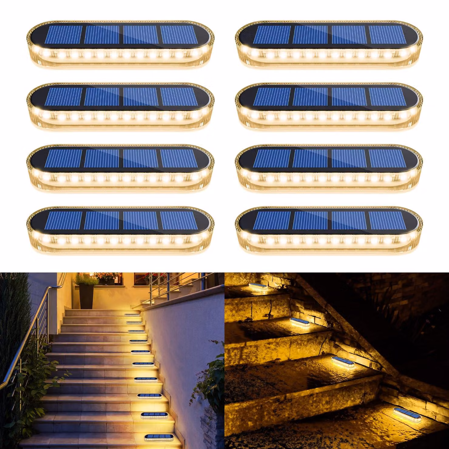 Lampade solari da esterno, confezione da 8 pezzi, luce bianco caldo, 2700 K, grado di protezione IP68 (impermeabili), tecnologia LED