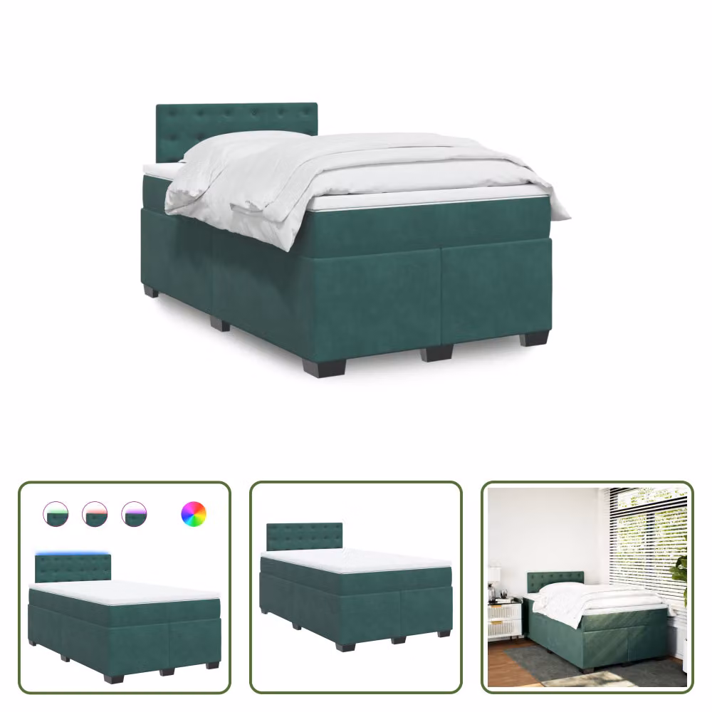The Living Store Letto a molle con materasso verde scuro 120x200 cm in velluto
