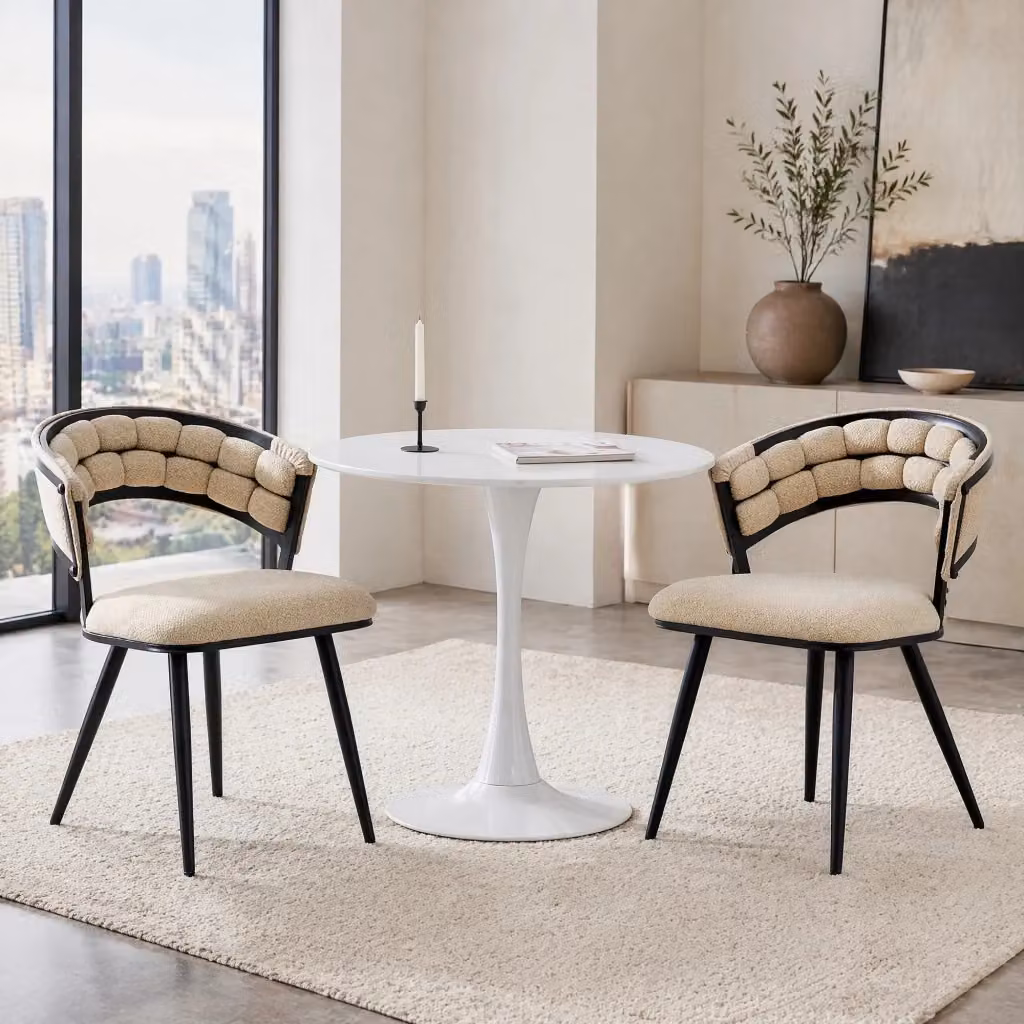 Set di 2 sedie da pranzo Mivray in velluto beige con gambe in metallo nero per sala da pranzo, cucina o soggiorno – 2