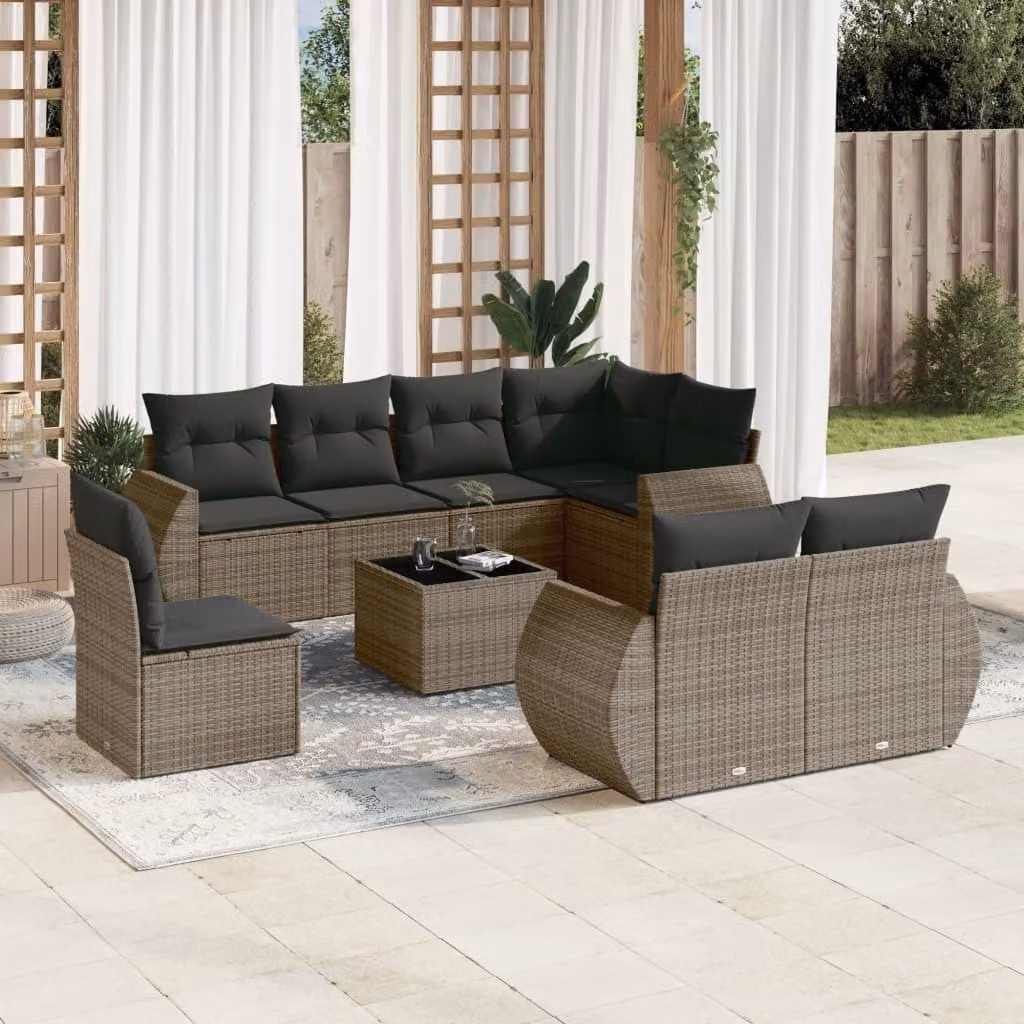Maison Exclusive - Set da giardino 9 pezzi con cuscini Grigio Polyrattan