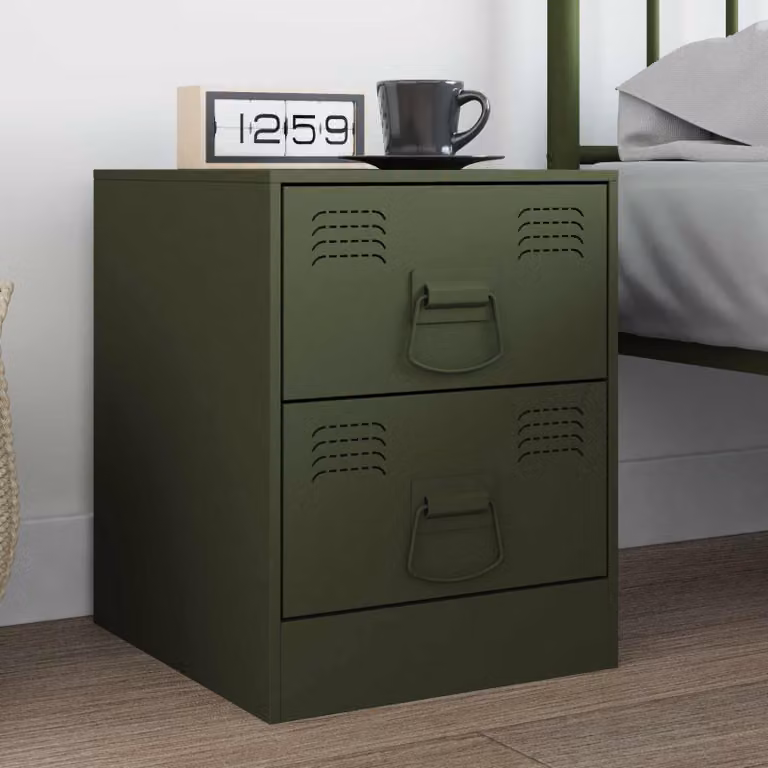 Set di 12 maniglie per armadi vidaXL in metallo verde oliva opaco, modello bow, 85 x 45 mm