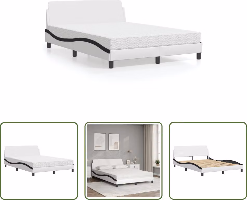 The Living Store Letto con materasso bianco e nero 120x200 cm in ecopelle