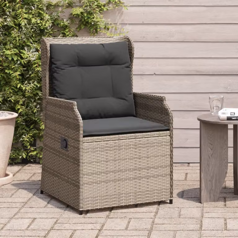 Set di 2 sedie da giardino reclinabili vidaXL in polyrattan grigio con cuscini inclusi