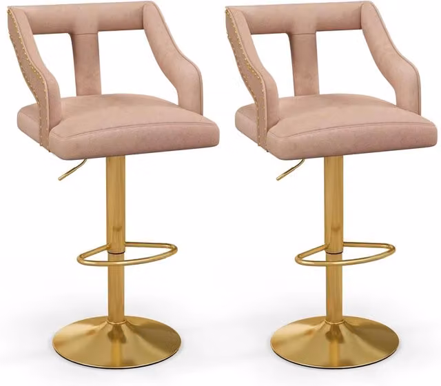 Set di 2 sgabelli da bar Costway in velluto con braccioli, girevoli a 360 gradi e regolabili, colore rosa o grigio – 1
