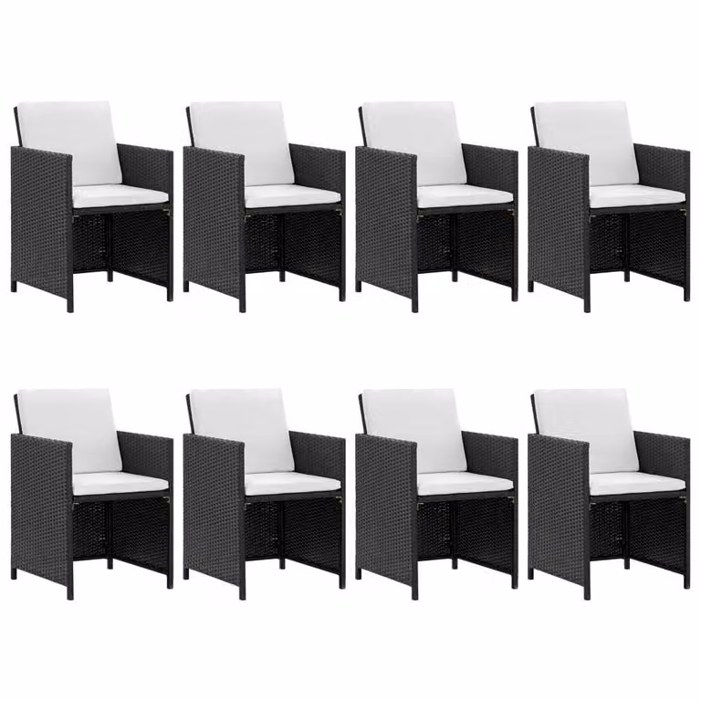 set da pranzo da giardino 9 pezzi con cuscini in poly rattan nero