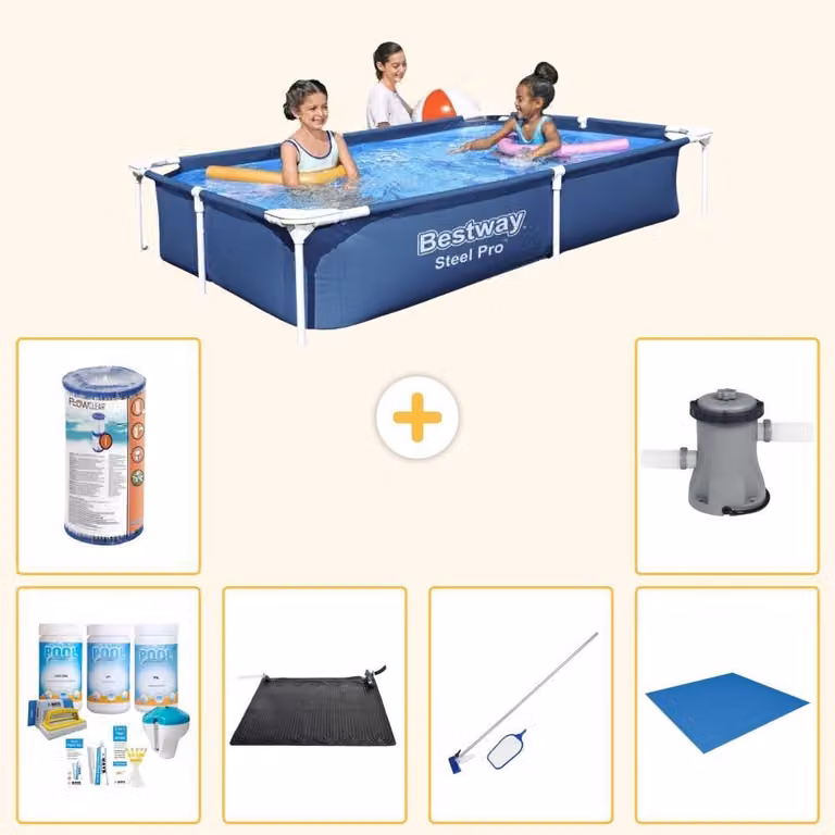 Bestway Steel Pro, piscina rettangolare - 221x150x43 cm - 7 pezzi - Modello S22061