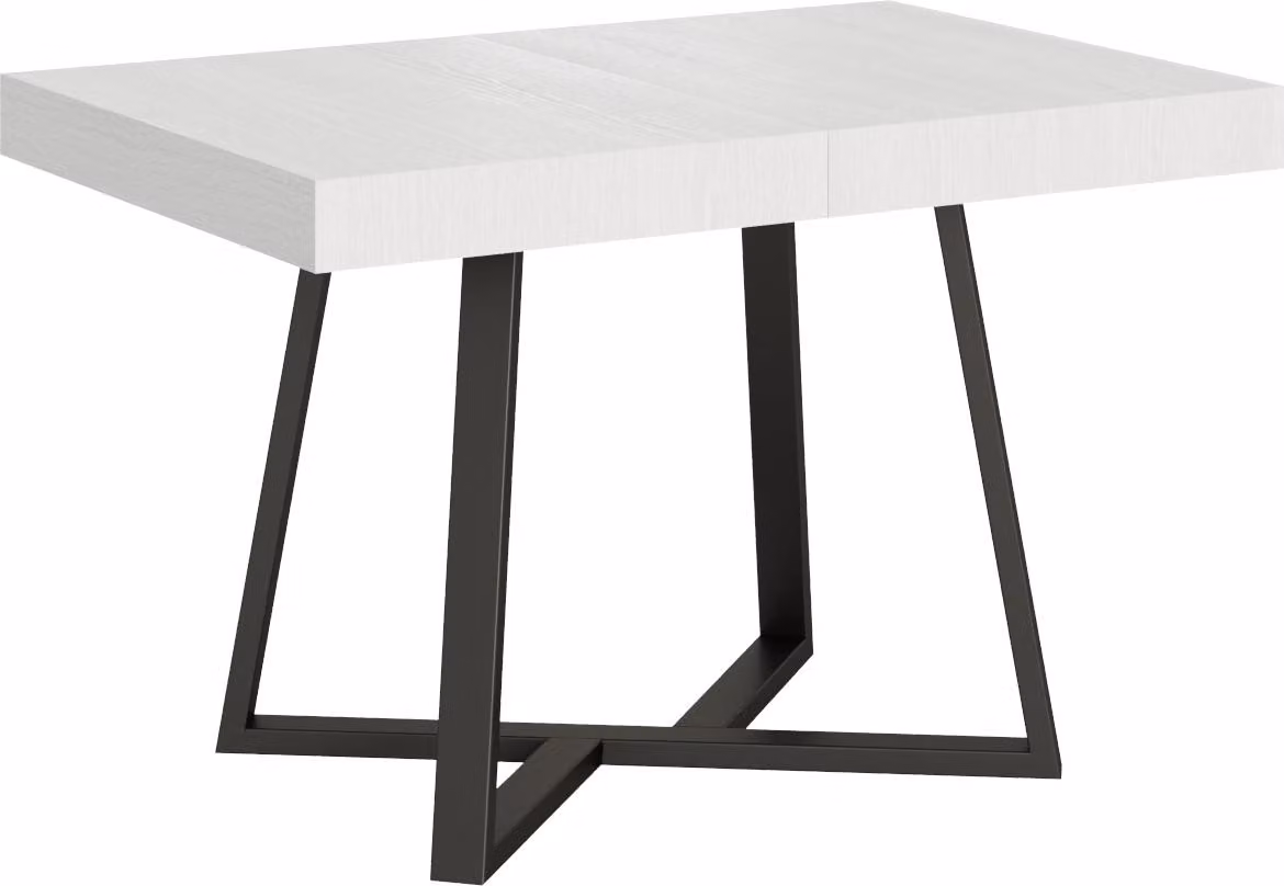ITYHOME - Tavolo allungabile 120/204x80 cm Zeplir bianco frassino gambe antracite