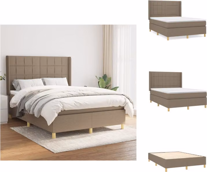 vidaXL Letto a molle con materasso in tessuto taupe 140x190 cm - Letti e strutture letto