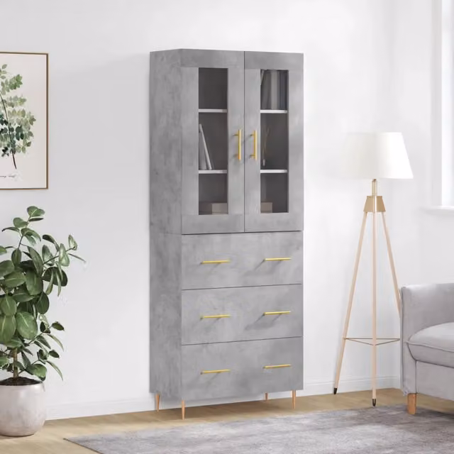 Credenza-Buffet-Armadio da cucina Grigio Cemento 69,5x34x180 cm in Legno Multistrato 365002