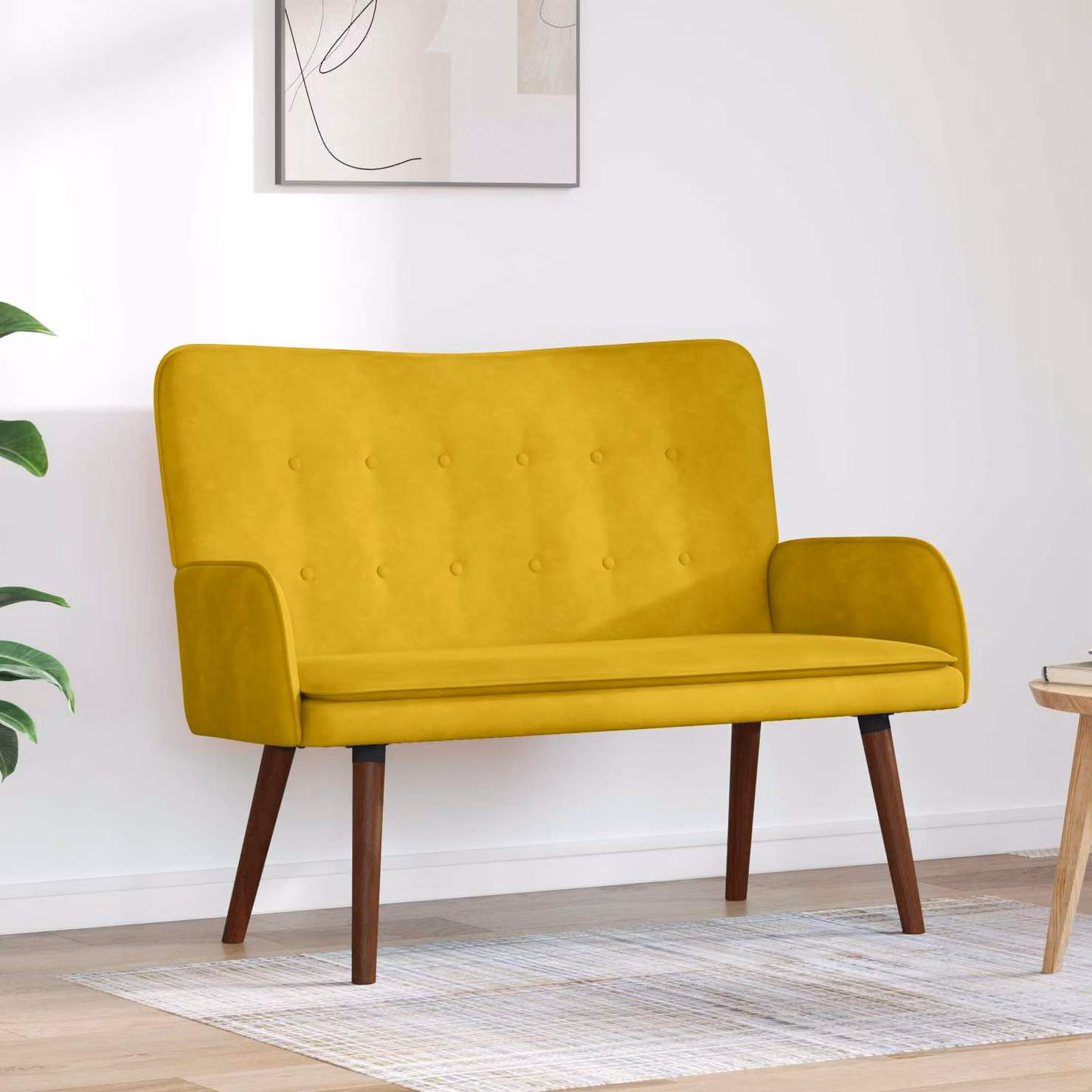 vidaXL Divano a 2 Posti in Velluto Giallo e Marrone L: 115 cm, P: 61 cm, H: 87 cm