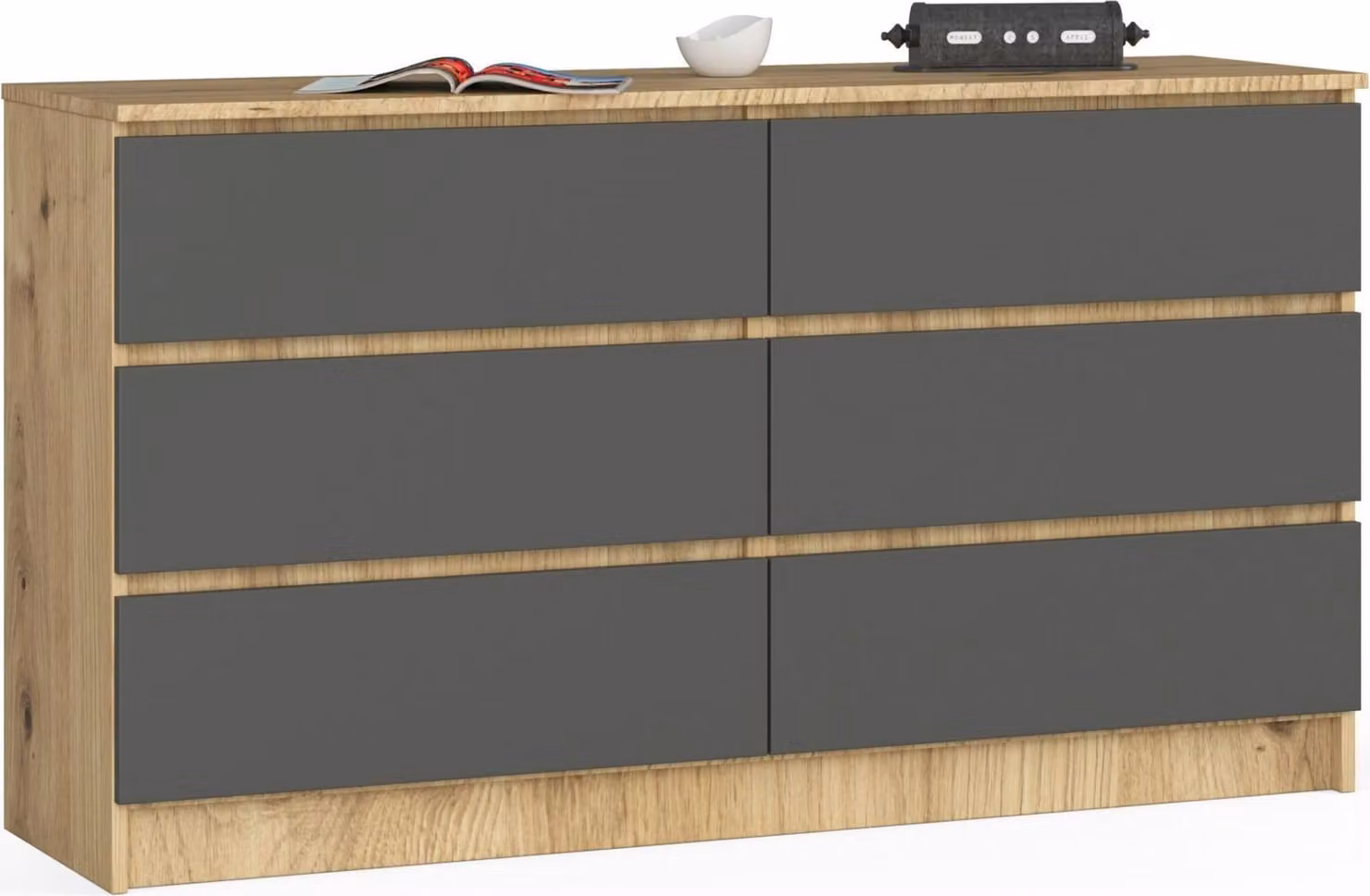 Akord Cassettiera 6 Cassetti In Rovere Fatta A Mano - Grigio Grafite 138X40X77 Cm