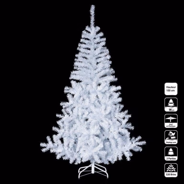 Albero di Natale artificiale BIANCO - Altezza 1,50 m - 320 rami - - Decorazioni luminose natalizie e articoli per Natale