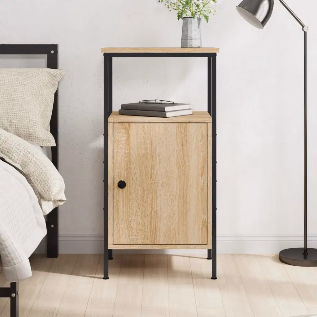Comodino vidaXL in Rovere Sonoma e Legno Multistrato, Stile Industrial, L 41 cm x P 31 cm x H 80 cm