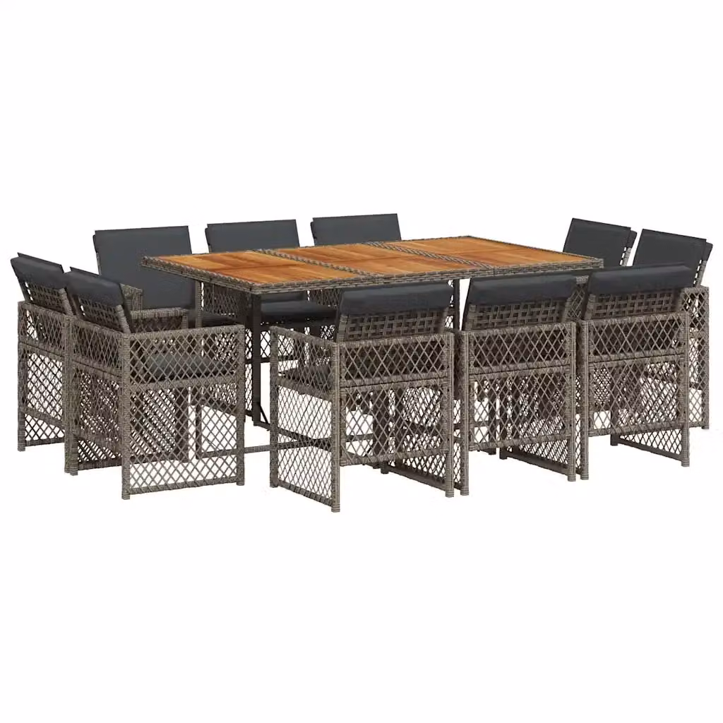 Set da pranzo da giardino vidaXL in polyrattan e legno di acacia con 11 pezzi e cuscini, grigio e marrone – 2