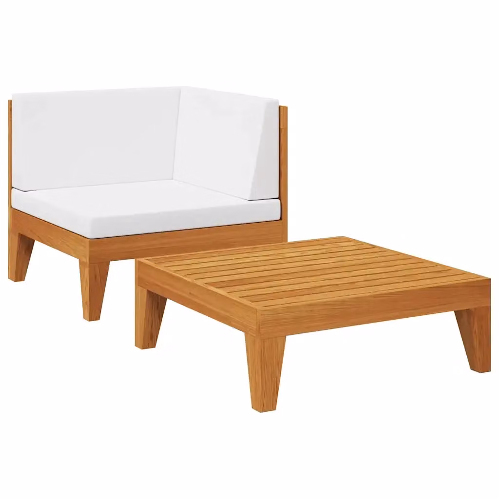Set da Giardino MercatoXL in Legno di Acacia con Divano a L, Elemento Angolare, Tavolino e Cuscini Bianchi – 2