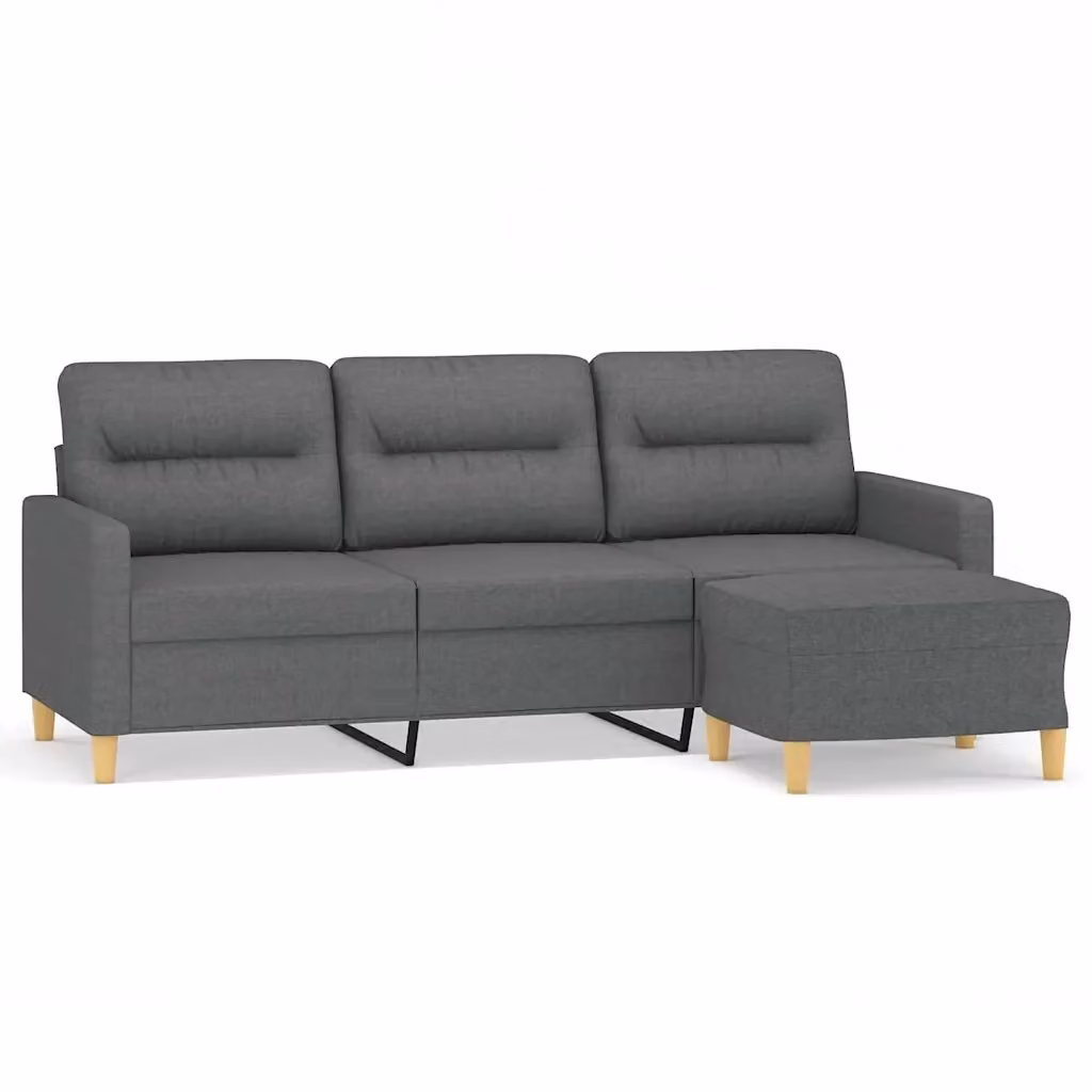 Divano a 3 posti moderno vidaXL con poggiapiedi coordinato in tessuto grigio L: 198 cm, P: 80 cm, H: 77 cm – 2