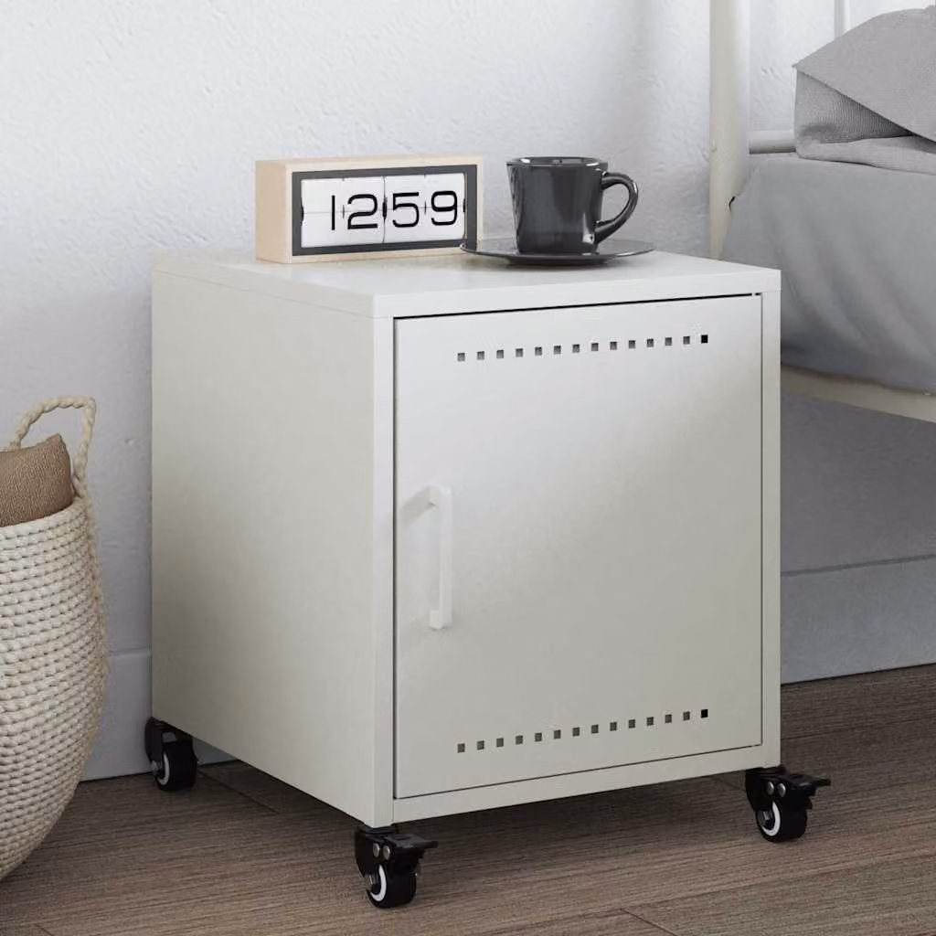 Comodino bianco vidaXL in metallo con finitura opaca L: 36 cm, P: 39 cm, H: 43,5 cm