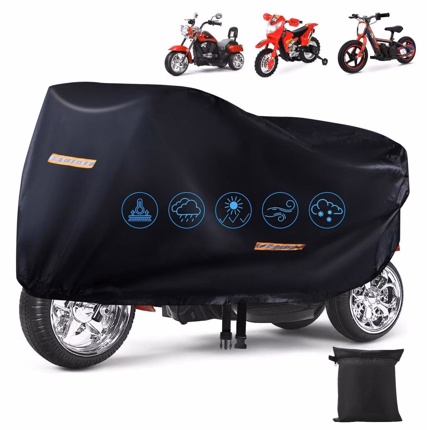 Copertura impermeabile in tessuto Oxford 420D per auto elettriche per bambini, dimensioni 105x63,5x83,8 cm, con riflettori
