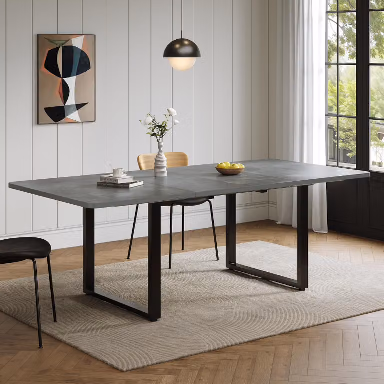 MODFU Tavolo da cucina allungabile, 140–220 × 80 cm, allungabile in 3 posizioni, tavolo da pranzo per 6-10 persone, tavolo da pranzo rettangolare con gambe in metallo, colore grigio