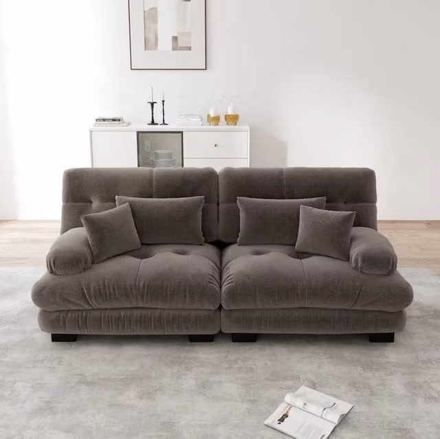Divano modulare in ciniglia marrone 220×77×81 cm con seduta profonda