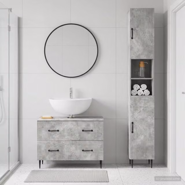 Set di Armadi da Bagno da 2 Pezzi HAARLEM Grigio Cemento 3417534