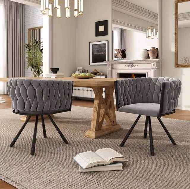 Set di 2 sedie da pranzo girevoli 360° in velluto grigio