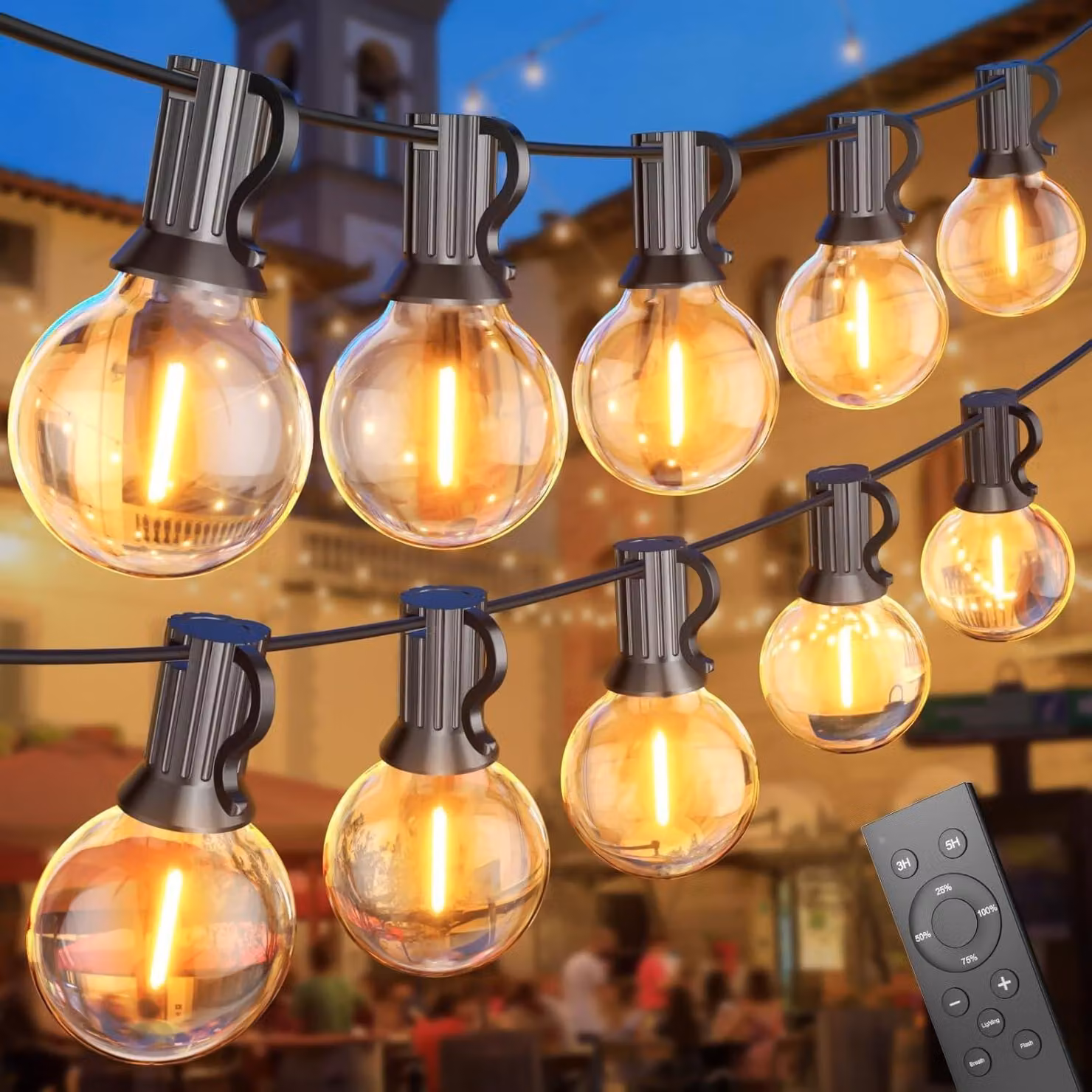 Catena luminosa a LED, 45 metri, dimmerabile, impermeabile, con 75+2 lampadine G40, luce bianco caldo
