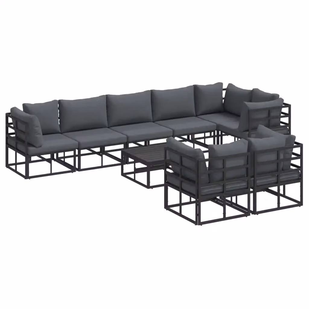 Set Divano da Giardino a L vidaXL in Alluminio Verniciato Nero con Cuscini e Rivestimenti Rimovibili – 2