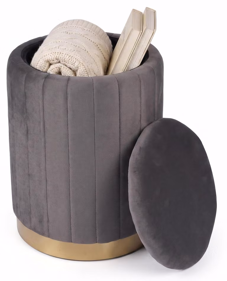 Panca imbottita con spazio contenitore, color grigio scuro, dimensioni 42x32 cm, capacità di carico 150 kg