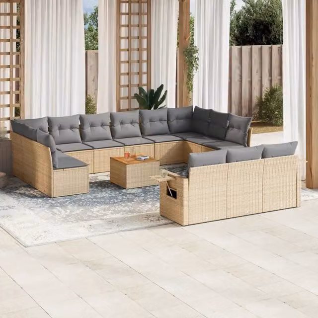 Set di Divani da Giardino a L vidaXL in Polyrattan Beige con Cuscini e Tavolino da Esterno – 1