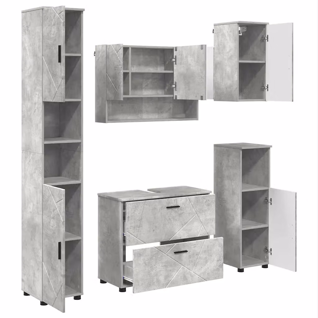 Set di mobili da bagno moderno vidaXL composto da 5 pezzi in grigio e nero con L/P/H: 35 x 30 x 192 cm – 2