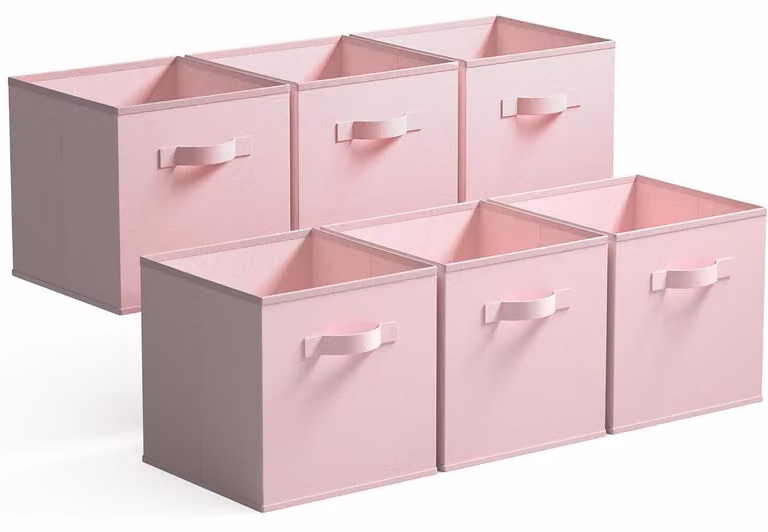 Scatole portaoggetti in tessuto, 6 pezzi, rosa, 26,7 x 26,7 x 28 cm, con maniglie, pieghevoli