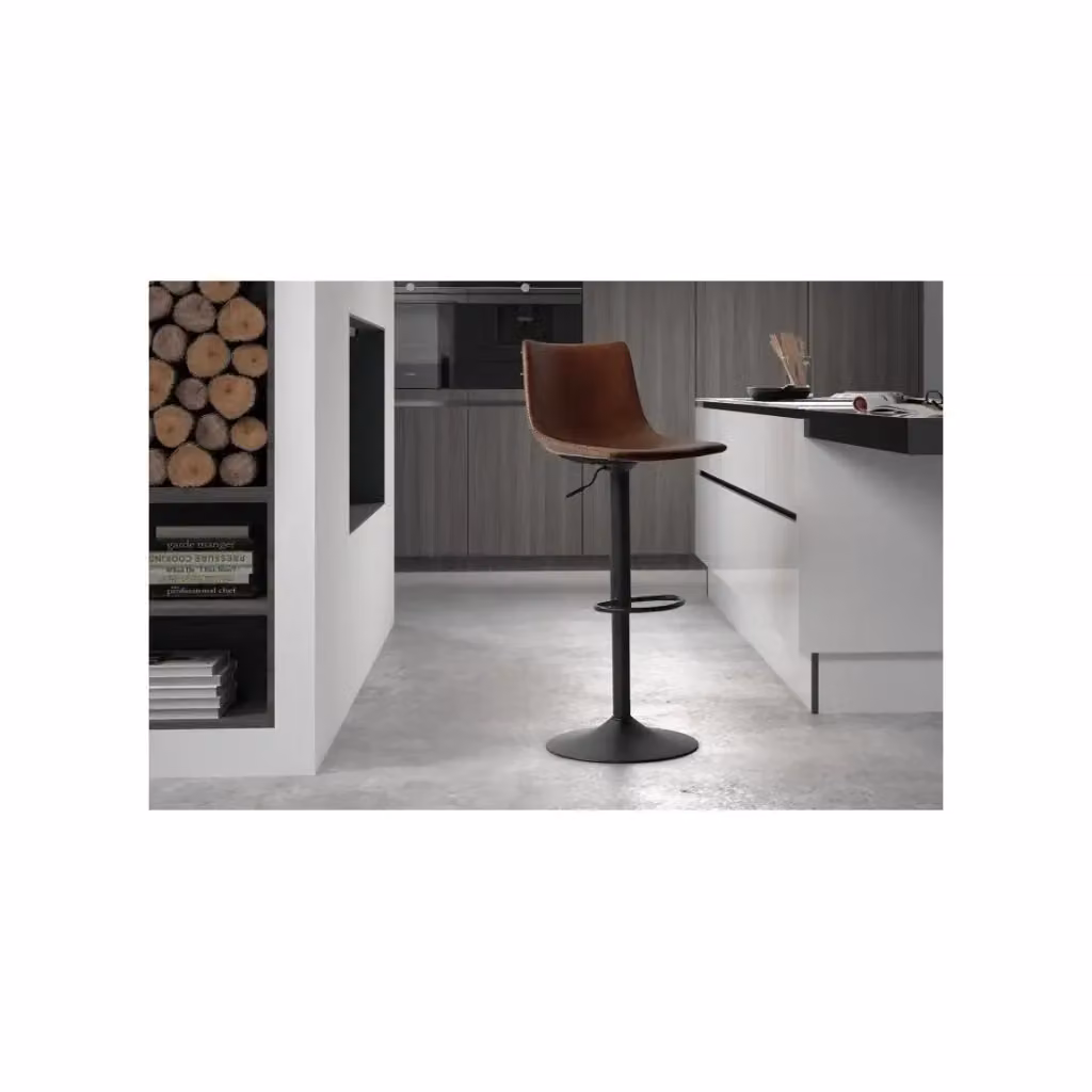 Sgabello da bar SOUL Meublorama in similpelle marrone con struttura in metallo e stile vintage, Altezza: 88-109 cm – 2