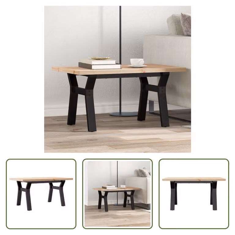 The Living Store tavolino con struttura a Y 80x50x40,5 cm in legno massiccio di pino e ghisa