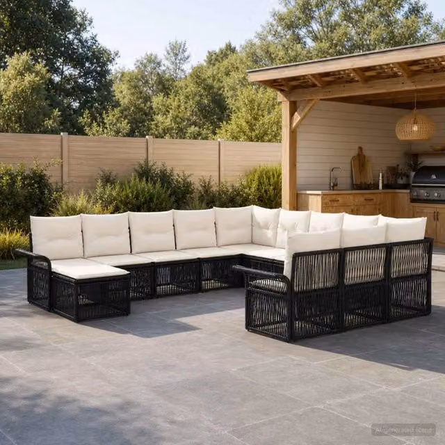 Set Divano da Giardino 12 pz Nero e Bianco Crema polyrattan 3435034