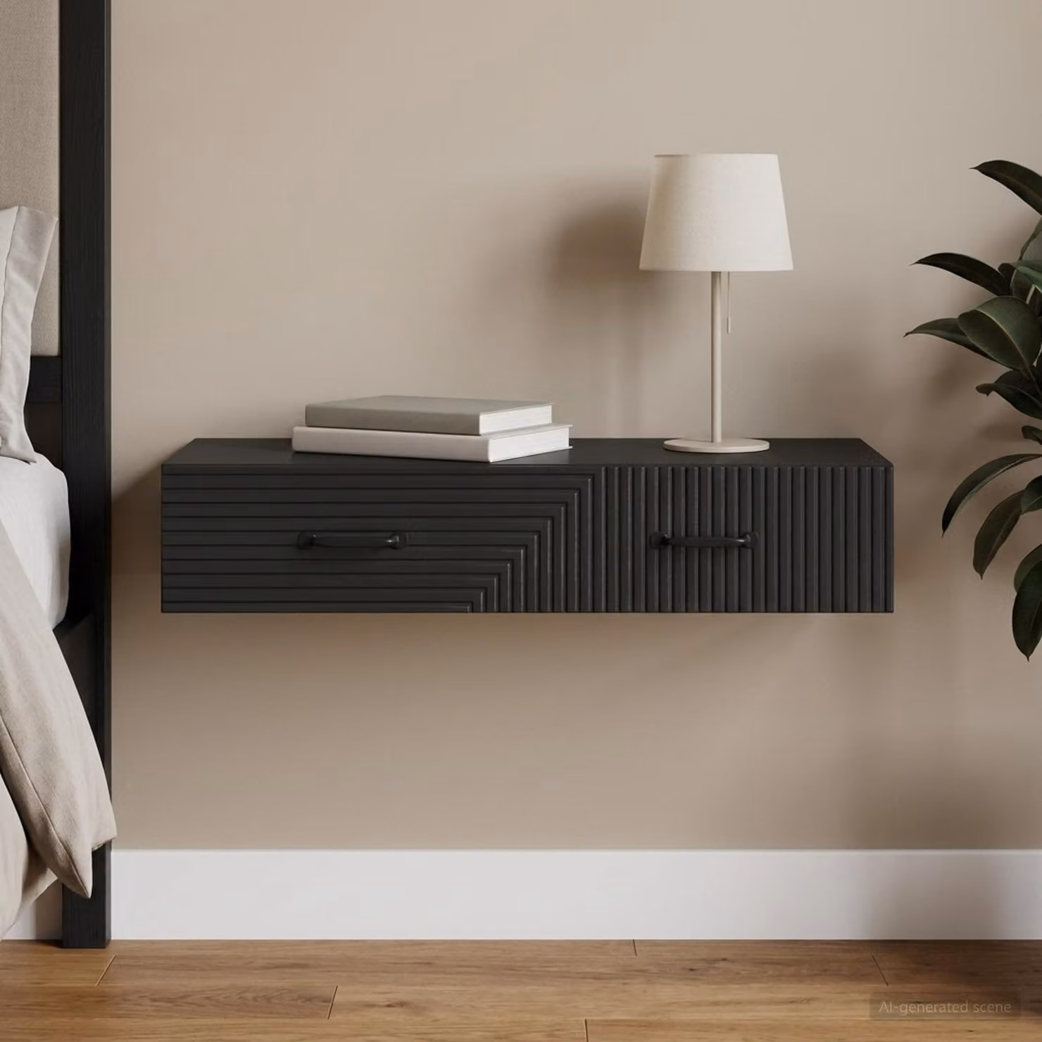 vidaXL Tavolino da Parete Laterale Nero L: 87,5 cm, P: 34,5 cm, H: 17 cm