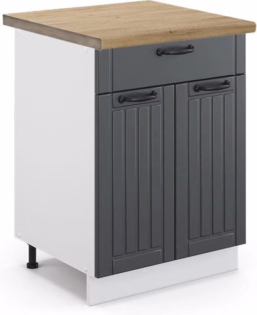 Mobiletto base per cucina Fame-Line Antracite rustico/Bianco 60 cm con cassetto, PL Rovere Vicco