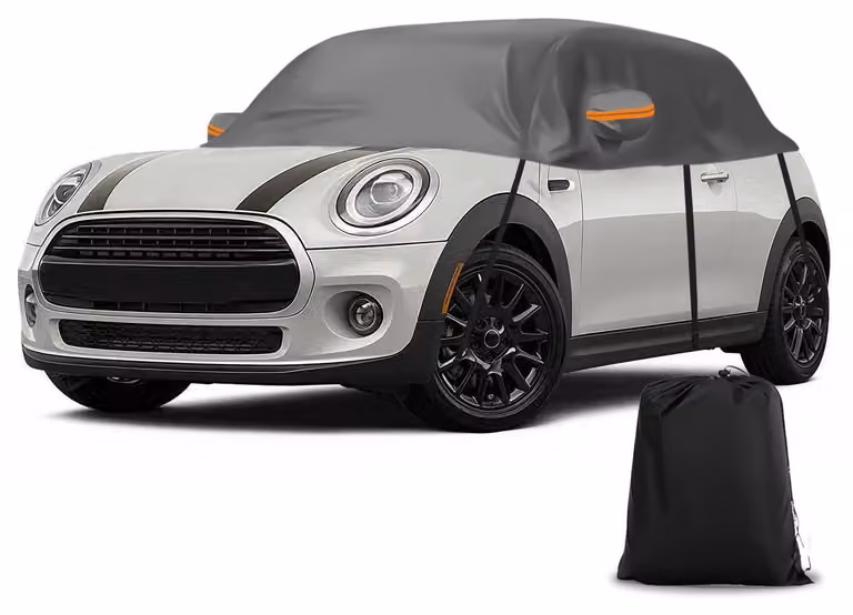 Copertura impermeabile per auto, adatta a Mini Cooper a 3 porte, dal 2000 al 2025, colore grigio. Copertura parziale, utilizzabile sia all'esterno che all'interno