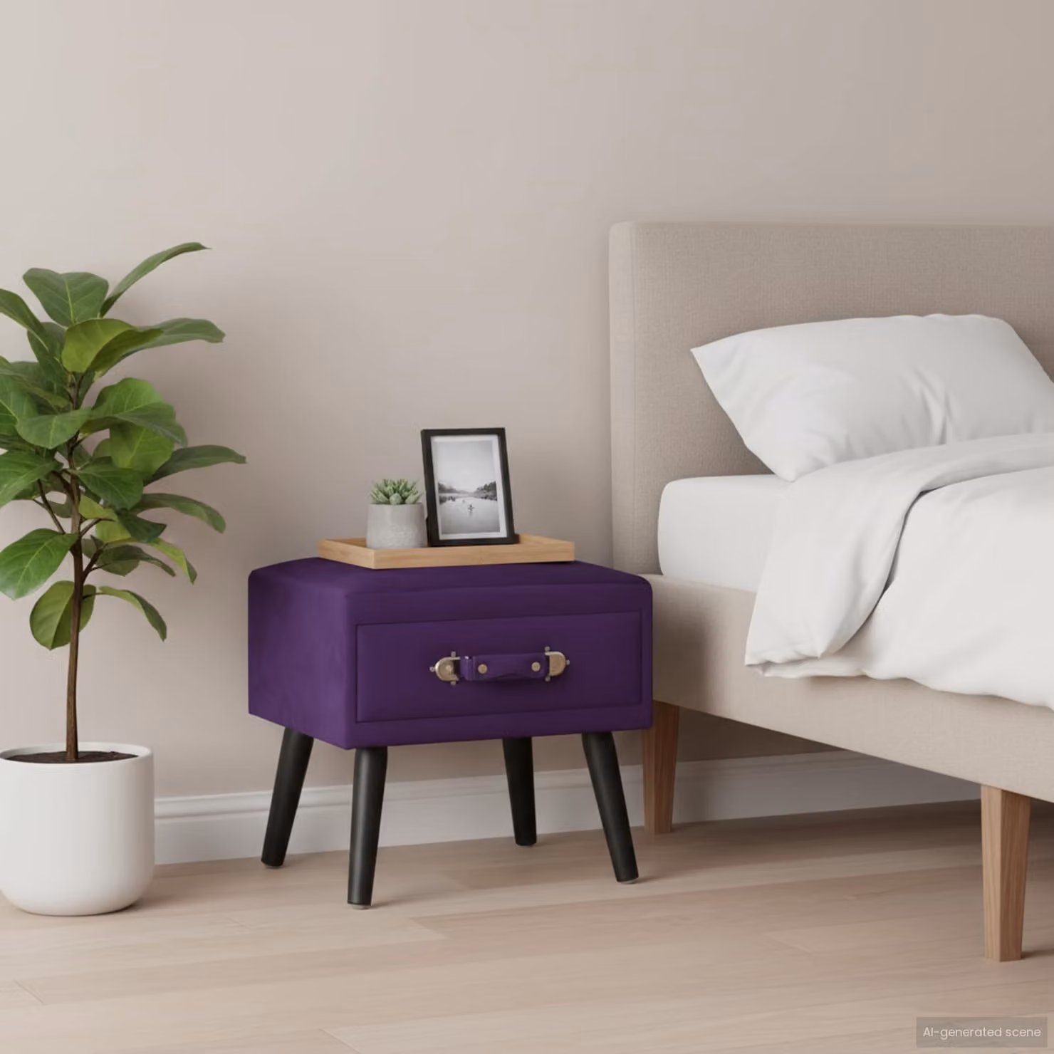 vidaXL Comodino in Velluto Viola con Struttura in Legno di Pino L/P/H: 40 x 35 x 40 cm