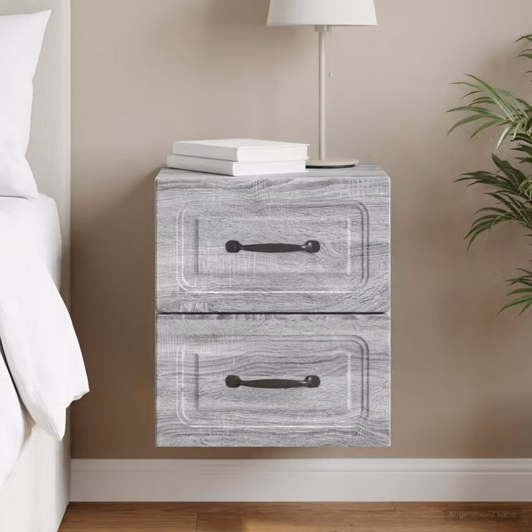vidaXL Mobiletto da notte a muro moderno Grigio Sonoma L: 34,5 cm, P: 33 cm, H: 40 cm